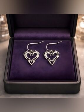 Flaming Heart Earrings ~ Hypoallergenic Hooks
 Drop Earrings - Silver